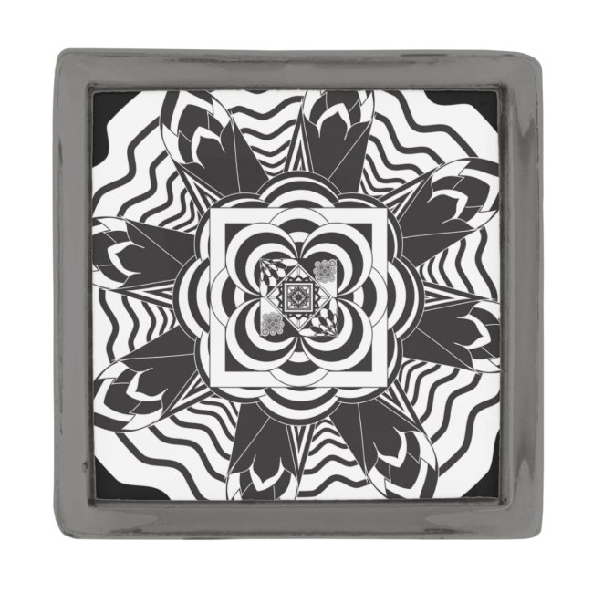 Floral Mandala Abstract Black and White Lapel Pin