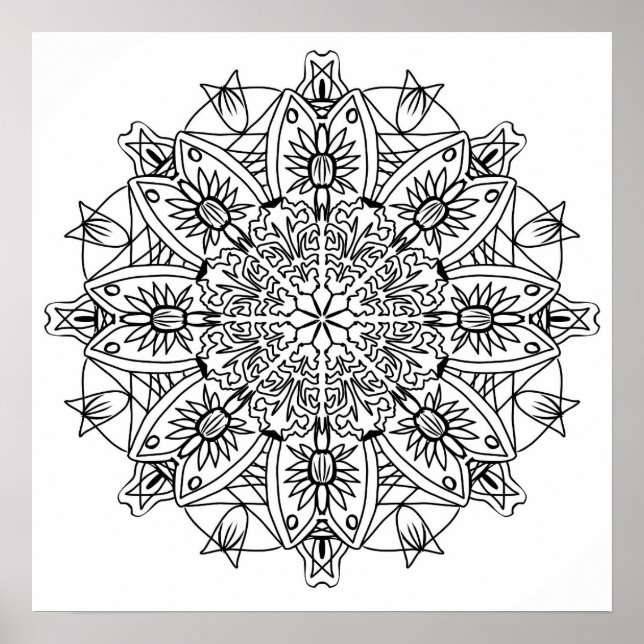 Floral Mandala Adult Coloring Poster (Front)