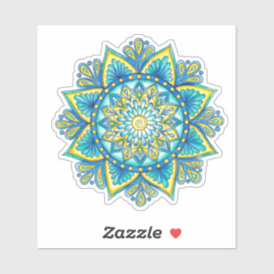 Floral Mandala Blue Turquoise Yellow Sticker