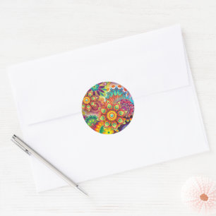 Floral Mandala Collage Psychedelic Classic Round Sticker