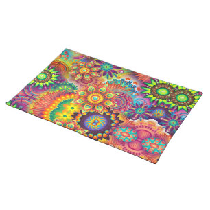 Floral Mandala Collage Psychedelic Cloth Placemat