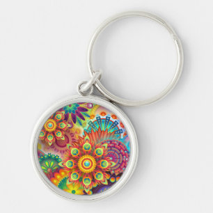 Floral Mandala Collage Psychedelic Keychain