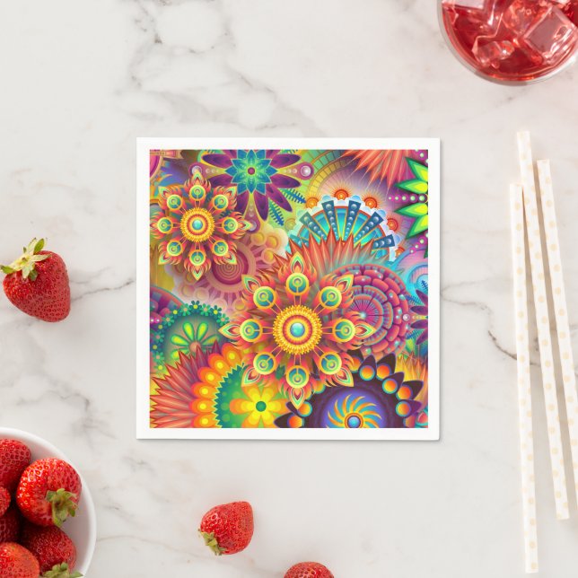 Floral Mandala Collage Psychedelic Napkins (Insitu)