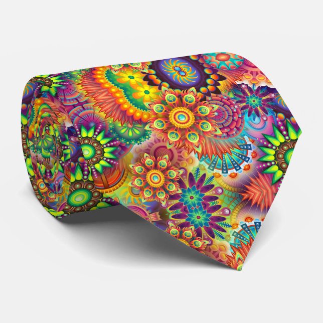 Floral Mandala Collage Psychedelic Neck Tie (Rolled)