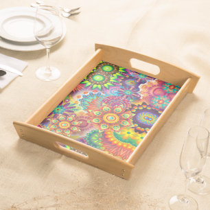 Floral Mandala Collage Psychedelic Serving Tray