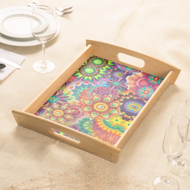 Floral Mandala Collage Psychedelic Serving Tray (Front)