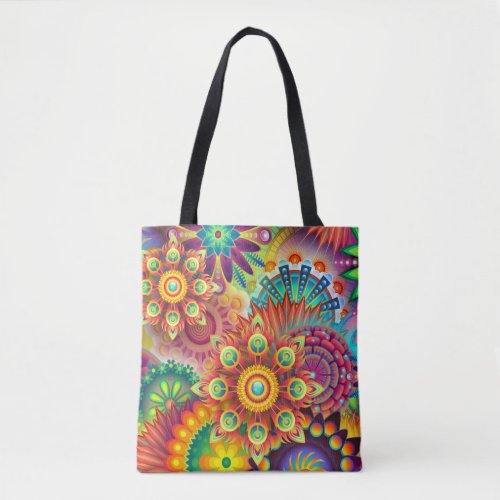 Floral Mandala Collage Psychedelic Tote Bag