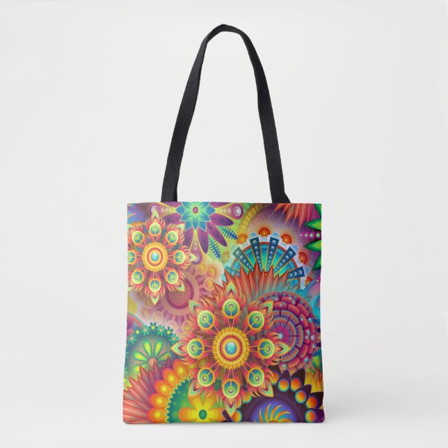 Floral Mandala Collage Psychedelic Tote Bag (Front)