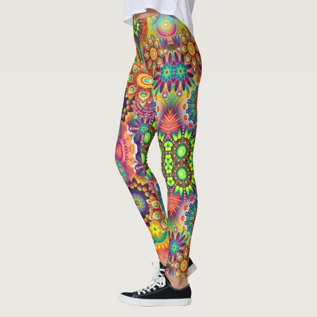 Floral Mandala Collage Psychedelic Yoga Leggings (Left)