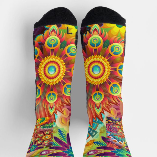 Floral Mandala Collage Psychedelic Yoga Leggings Socks (Top)