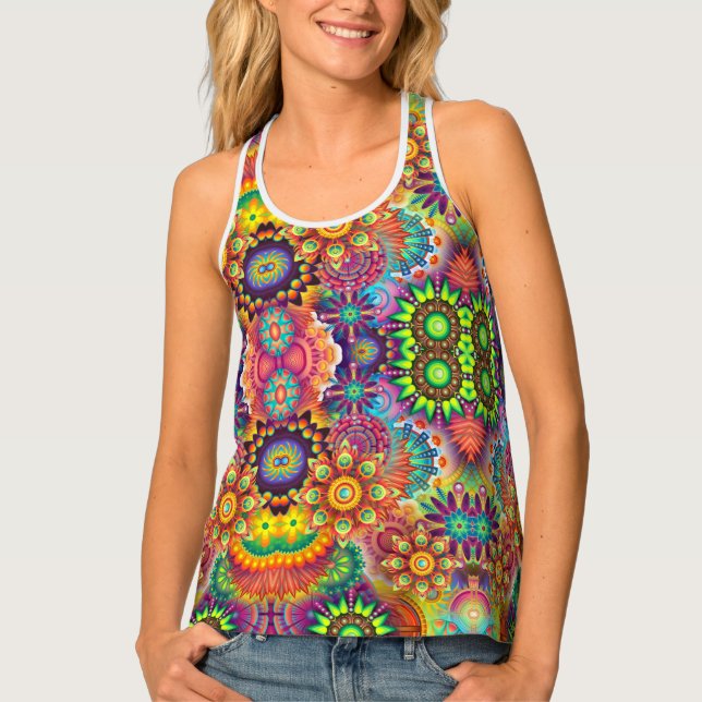 Floral Mandala Collage Psychedelic Yoga Tank Top (Front)