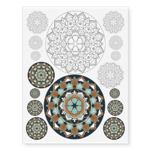 Floral Mandala Colored and Outlined 060517_1 Temporary Tattoos