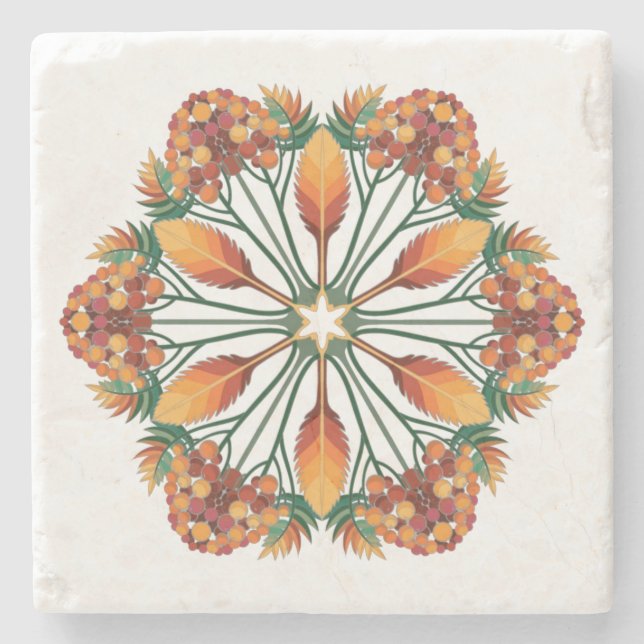 Floral Mandala Design, Autumn Wreath Stone Coaster (Front)