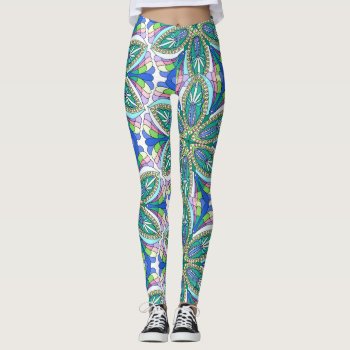 Floral Mandala Design  Vivid Pastel Shades Leggings by PicturesByDesign at Zazzle