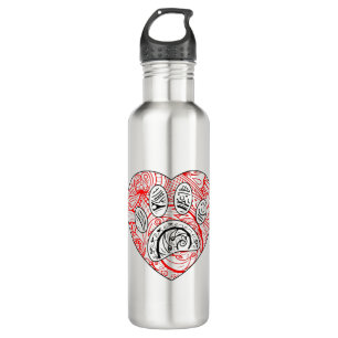 Floral Mandala Dog Paw Print Red Heart Stainless Steel Water Bottle