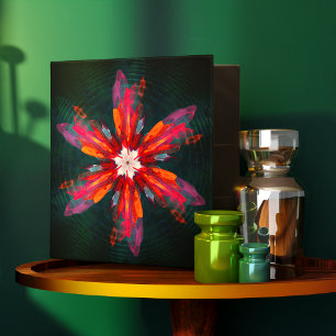 Floral Mandala Flowers Orange Red Blue Abstract 3 Ring Binder