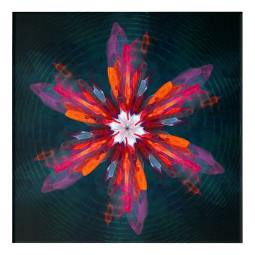 Floral Mandala Flowers Orange Red Blue Abstract Acrylic Print
