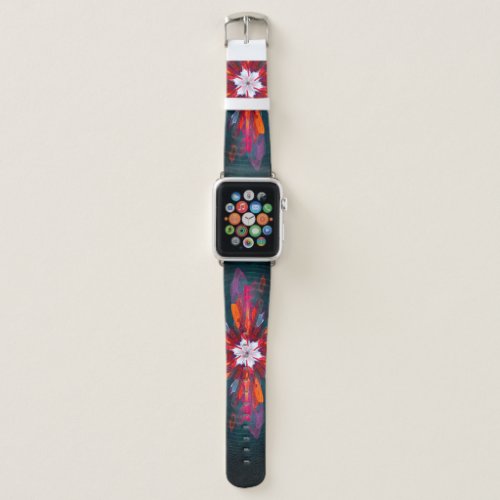 Floral Mandala Flowers Orange Red Blue Abstract Apple Watch Band