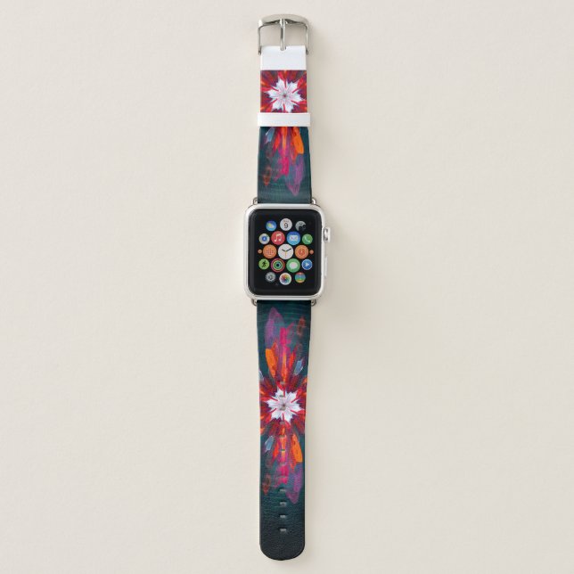 Floral Mandala Flowers Orange Red Blue Abstract Apple Watch Band (Front)