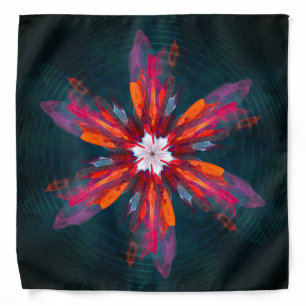 Floral Mandala Flowers Orange Red Blue Abstract Bandana