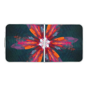 Floral Mandala Flowers Orange Red Blue Abstract Beer Pong Table