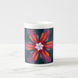 Floral Mandala Flowers Orange Red Blue Abstract Bone China Mug