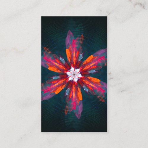 Floral Mandala Flowers Orange Red Blue Abstract Business Card