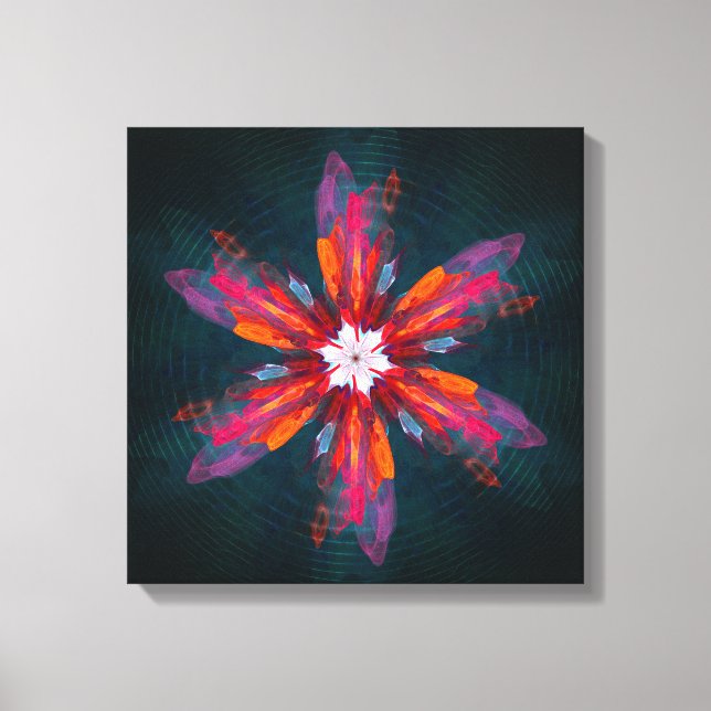 Floral Mandala Flowers Orange Red Blue Abstract Canvas Print (Front)