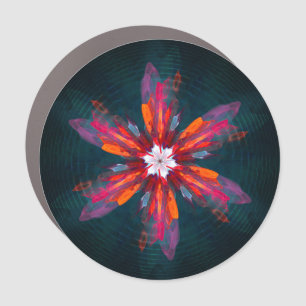 Floral Mandala Flowers Orange Red Blue Abstract Car Magnet