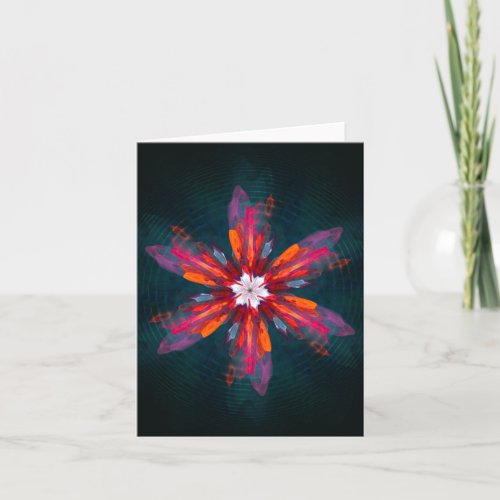 Floral Mandala Flowers Orange Red Blue Abstract Card