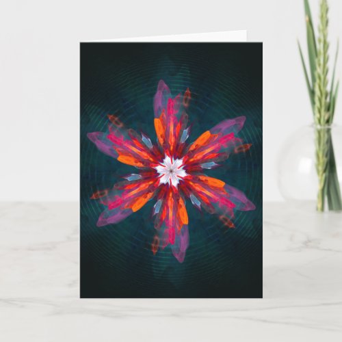 Floral Mandala Flowers Orange Red Blue Abstract Card