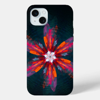 Floral Mandala Flowers Orange Red Blue Abstract iPhone 15 Plus Case