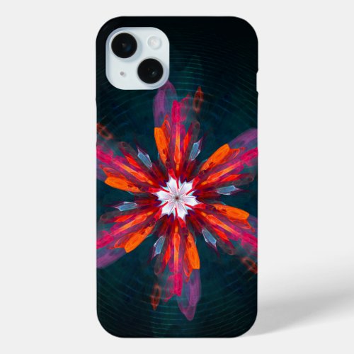 Floral Mandala Flowers Orange Red Blue Abstract iPhone 15 Plus Case