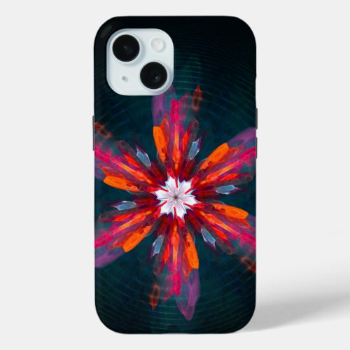 Floral Mandala Flowers Orange Red Blue Abstract iPhone 15 Case