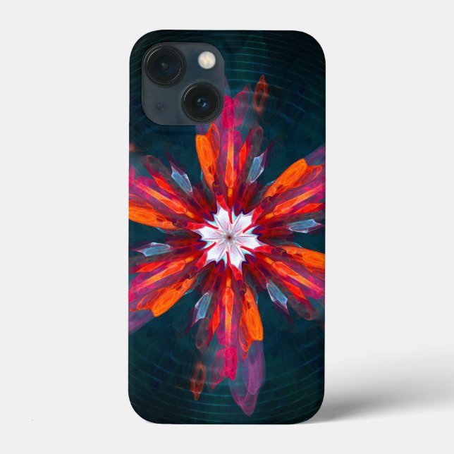 Floral Mandala Flowers Orange Red Blue Abstract Case-Mate iPhone Case (Back)