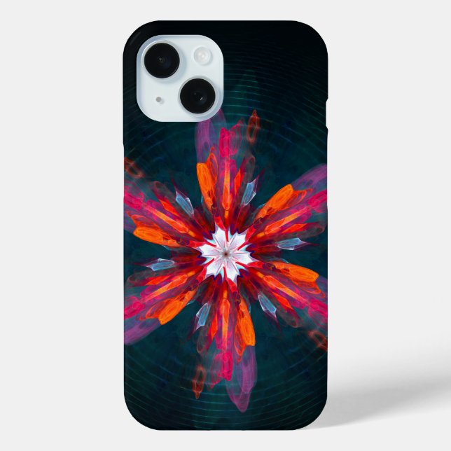Floral Mandala Flowers Orange Red Blue Abstract Case-Mate iPhone Case (Back)