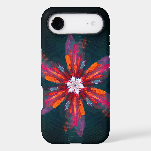 Floral Mandala Flowers Orange Red Blue Abstract Case-Mate iPhone Case (Back)