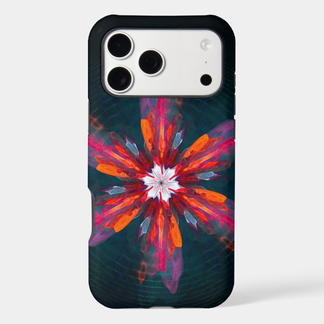 Floral Mandala Flowers Orange Red Blue Abstract Case-Mate iPhone Case (Back)