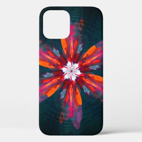 Floral Mandala Flowers Orange Red Blue Abstract iPhone 12 Case