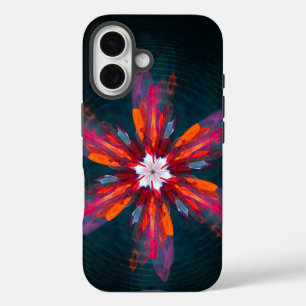 Floral Mandala Flowers Orange Red Blue Abstract iPhone 16 Case
