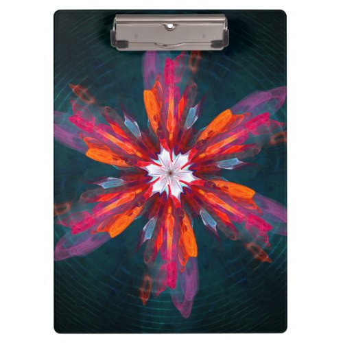 Floral Mandala Flowers Orange Red Blue Abstract Clipboard