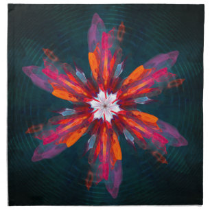 Floral Mandala Flowers Orange Red Blue Abstract Cloth Napkin