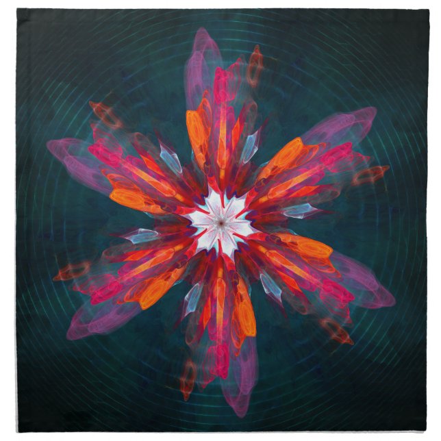 Floral Mandala Flowers Orange Red Blue Abstract Cloth Napkin (Front)