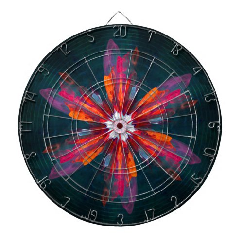 Floral Mandala Flowers Orange Red Blue Abstract Dart Board