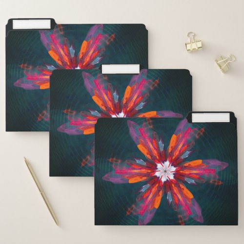 Floral Mandala Flowers Orange Red Blue Abstract File Folder