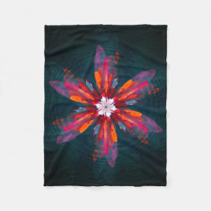 Floral Mandala Flowers Orange Red Blue Abstract Fleece Blanket