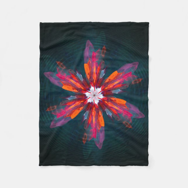 Floral Mandala Flowers Orange Red Blue Abstract Fleece Blanket (Front)