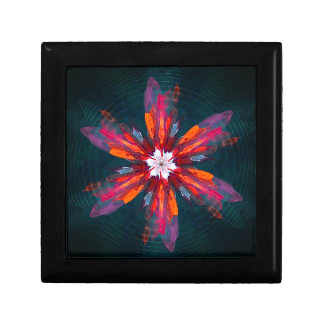 Floral Mandala Flowers Orange Red Blue Abstract Gift Box (Front)