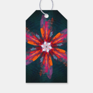 Floral Mandala Flowers Orange Red Blue Abstract Gift Tags