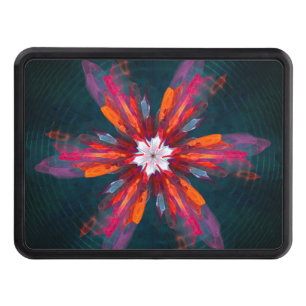 Floral Mandala Flowers Orange Red Blue Abstract Hitch Cover